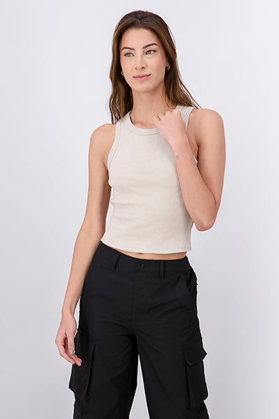 Top Sin Manga De Rib Grueso KHAKI