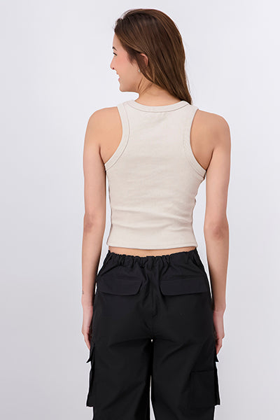Top Sin Manga De Rib Grueso KHAKI