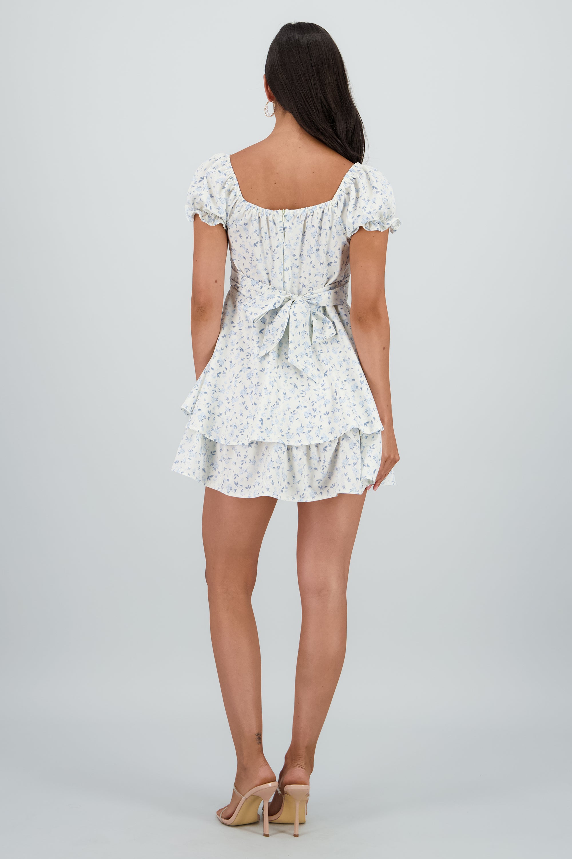 Vestido mini escote cuadrado flores AZUL PASTEL