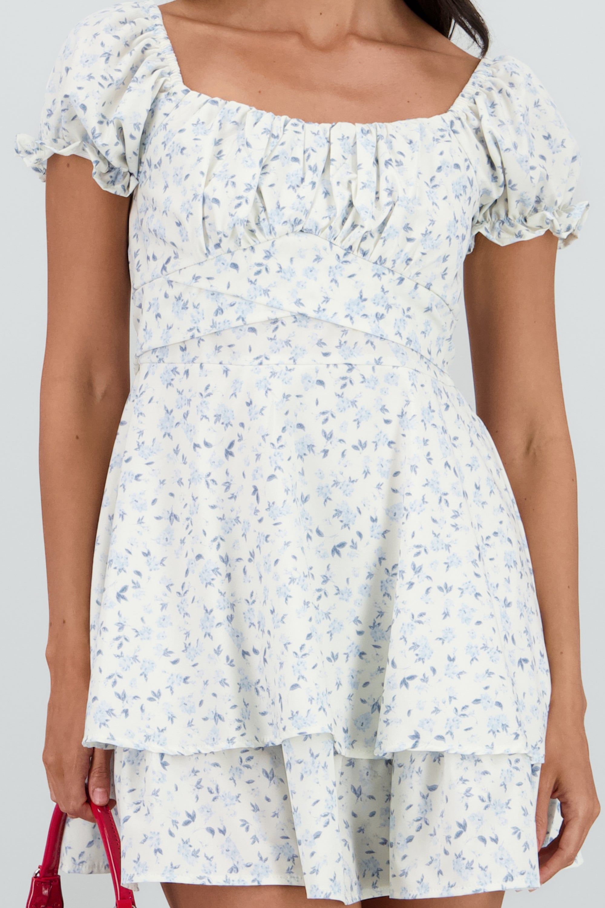 Vestido mini escote cuadrado flores AZUL PASTEL