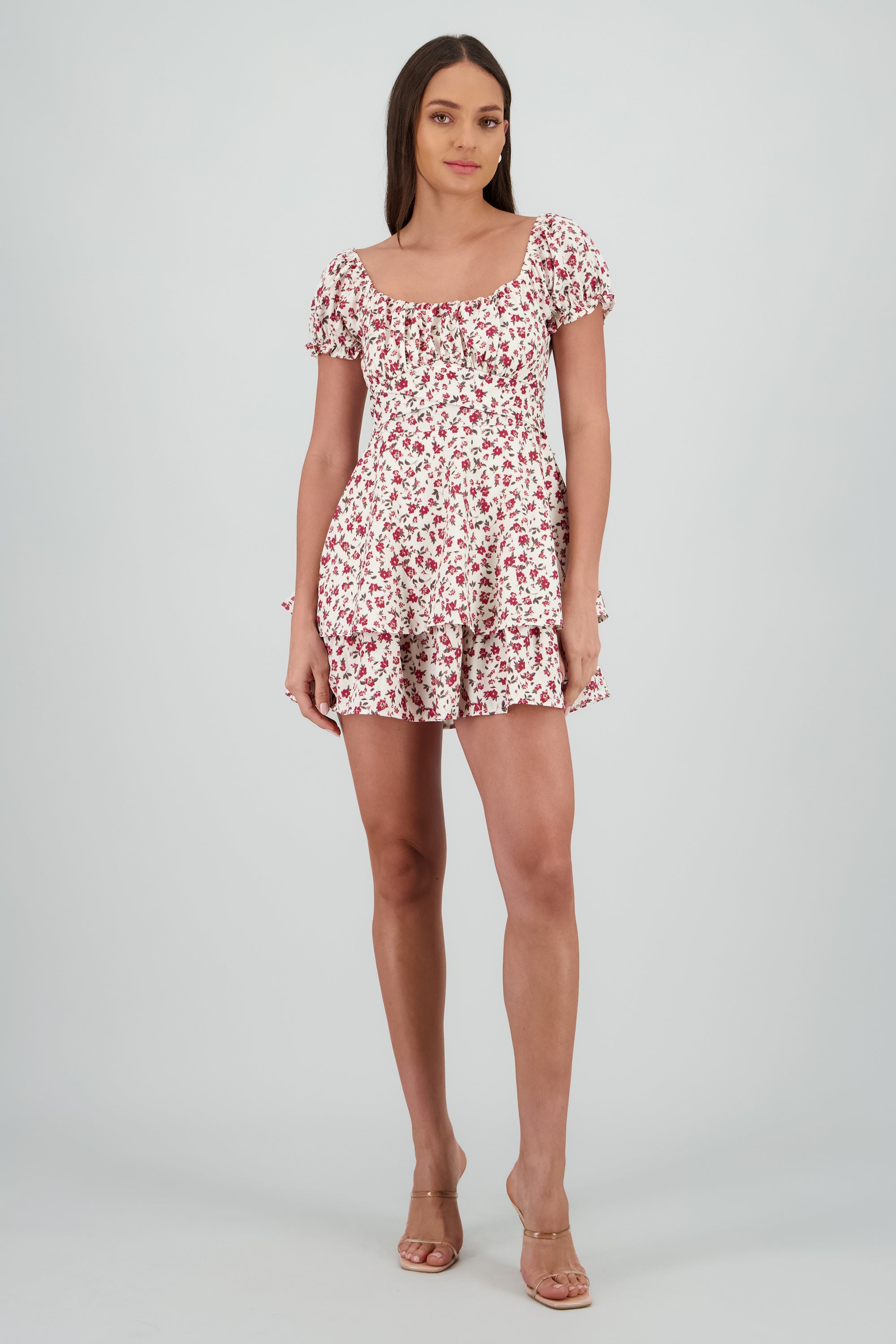 Vestido mini escote cuadrado flores