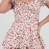 Vestido mini escote cuadrado flores