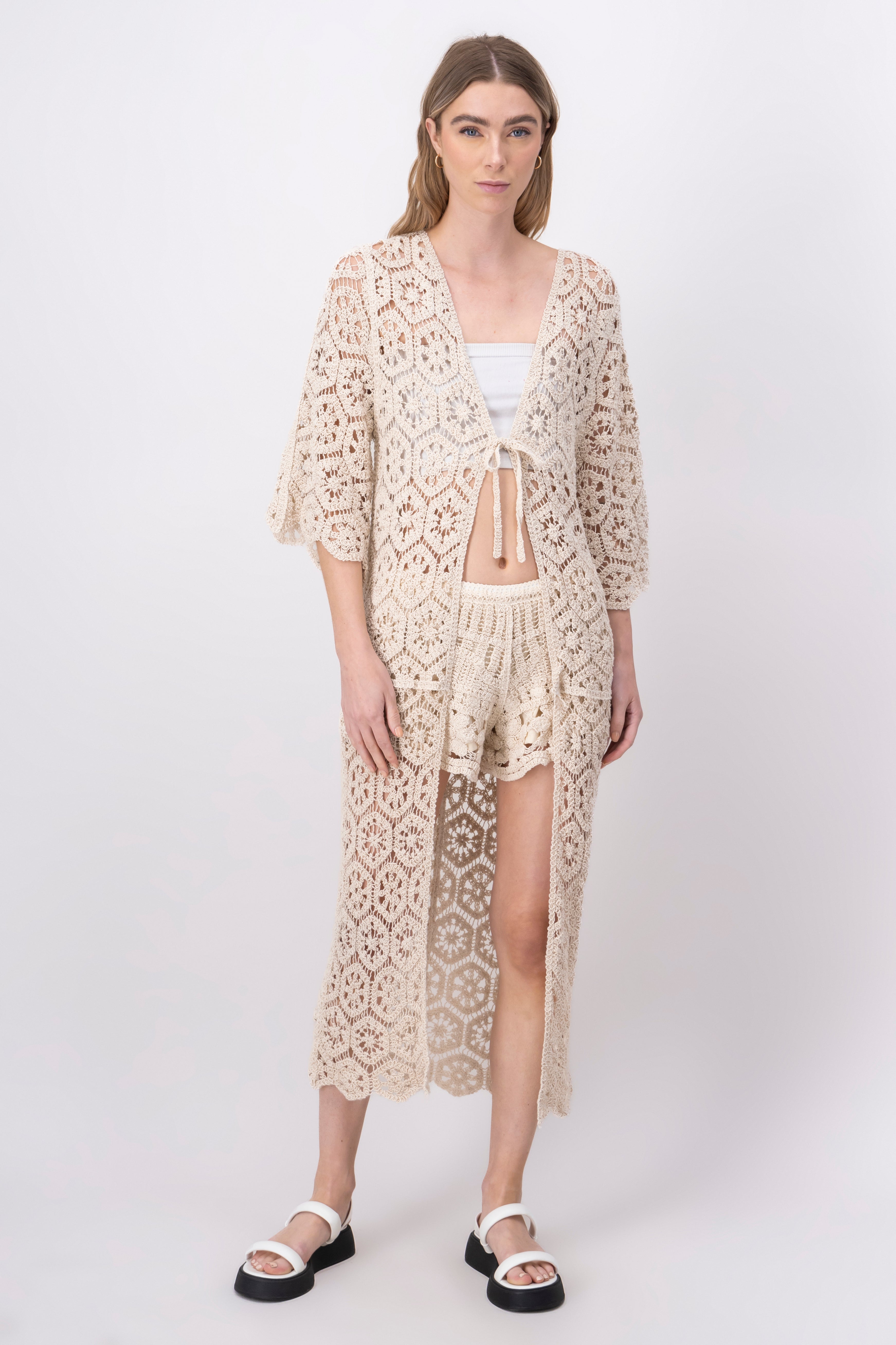 Kimono maxi crochet CREMA