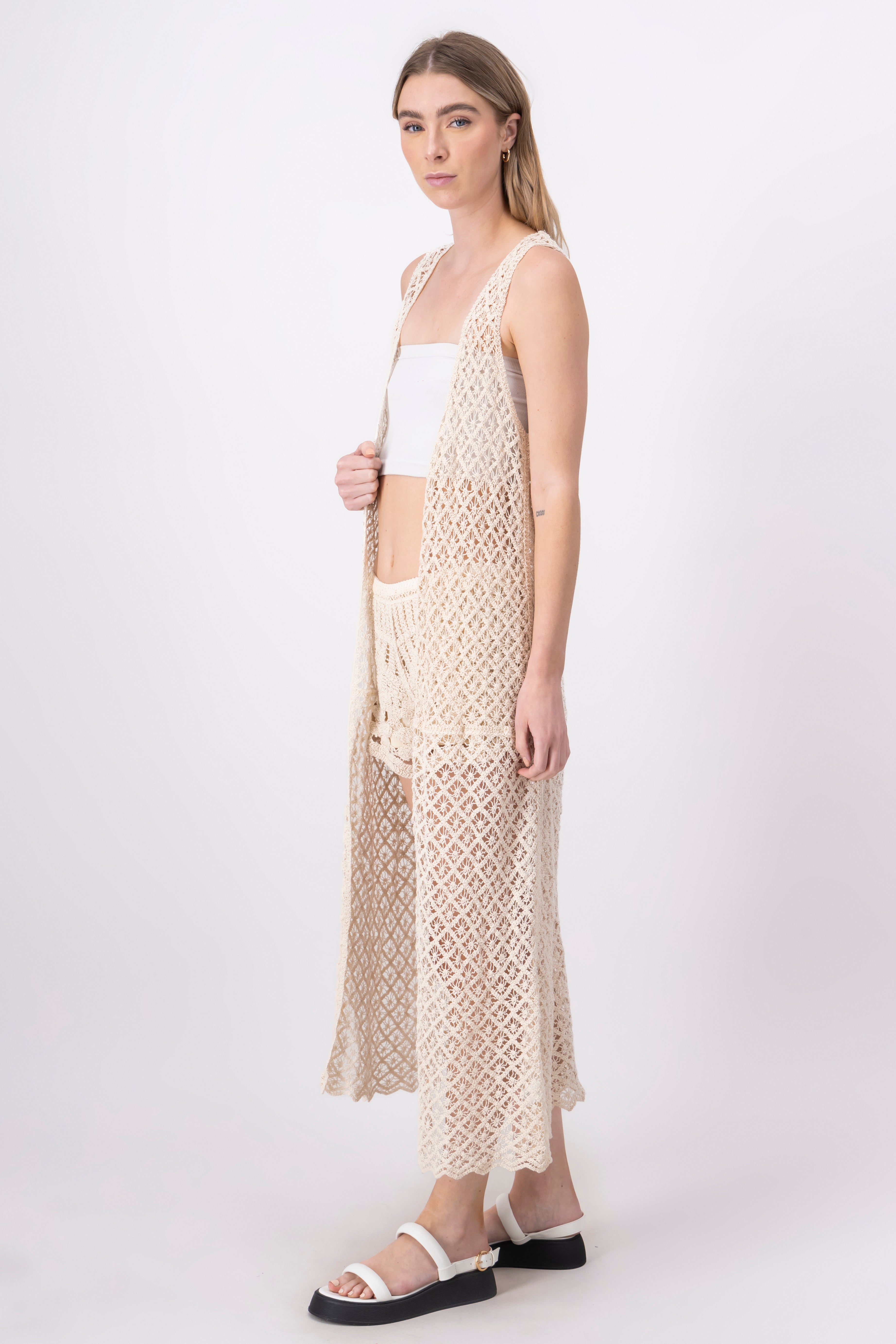 Kimono maxi crochet abierto CREMA