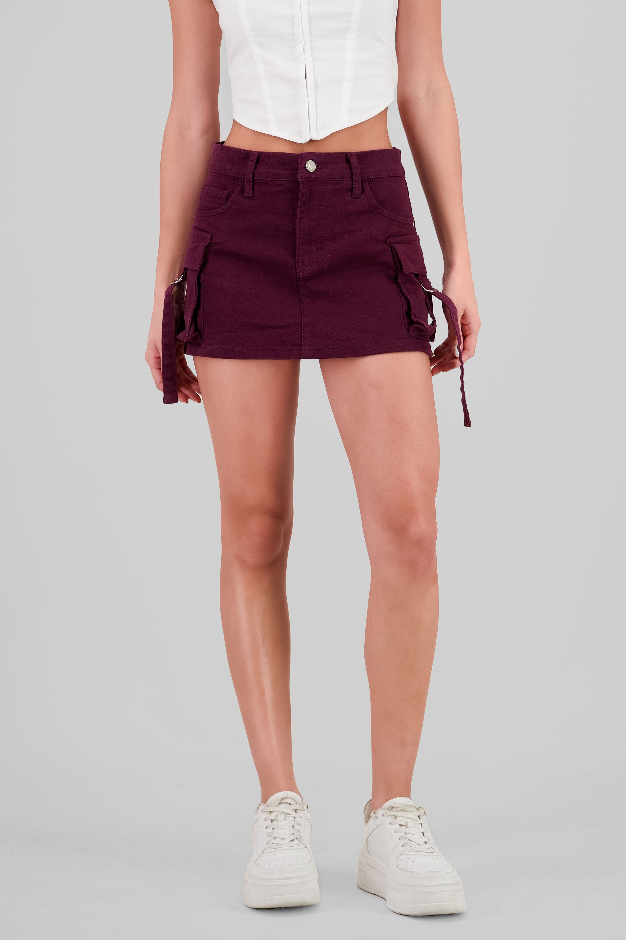 Falda short cargo CIRUELA