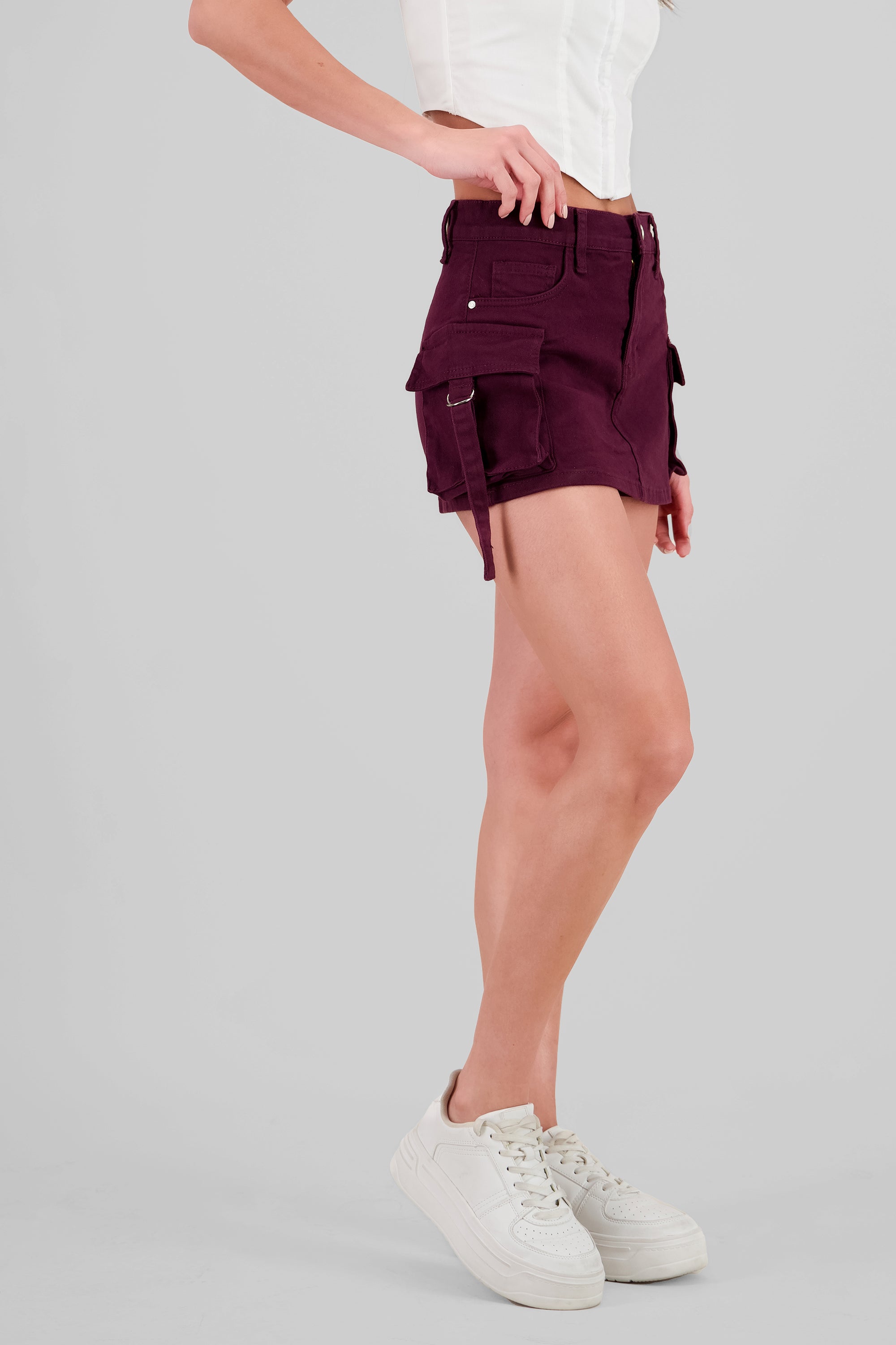 Falda short cargo CIRUELA