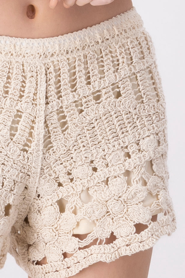 Short tejido crochet monocolor CREMA