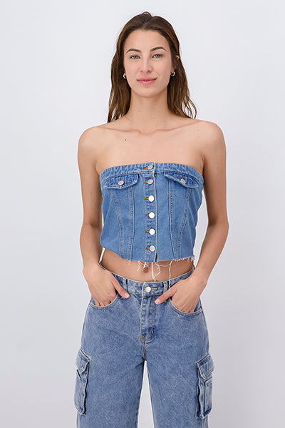 Top denim botones destrucción MEDIUM WASH