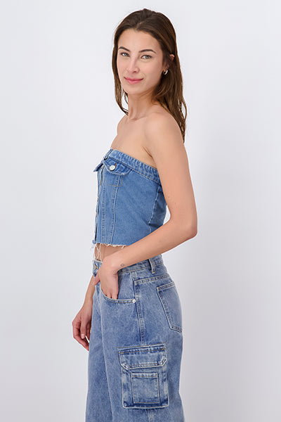 Top denim botones destrucción MEDIUM WASH