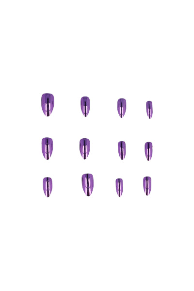 Set 12 uñas almendradas metálicas MORADO