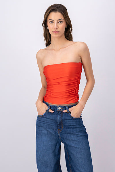 Top Strapless Fruncido Costados ROJO