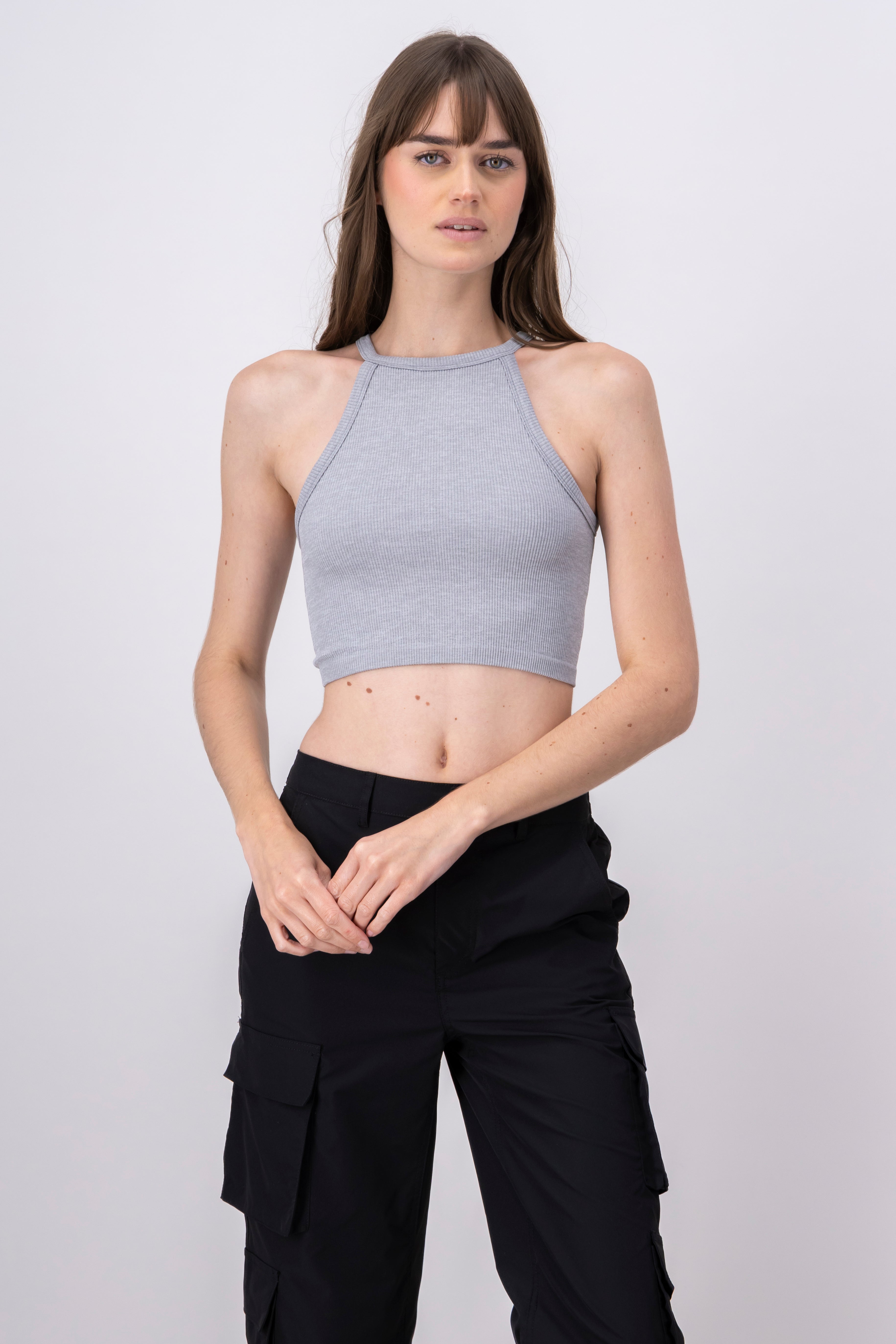 Top rib tipo halter GRIS