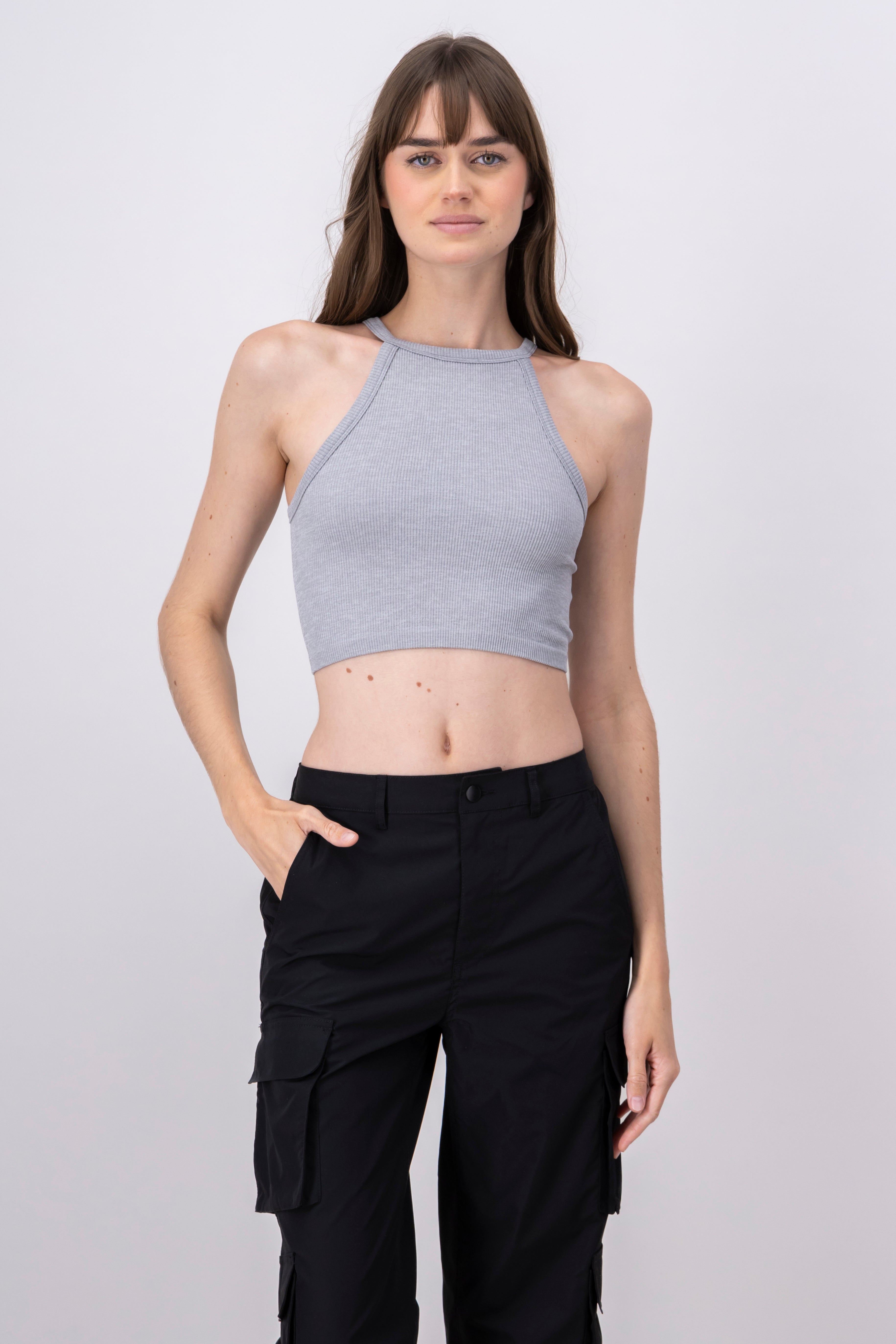 Top rib tipo halter GRIS