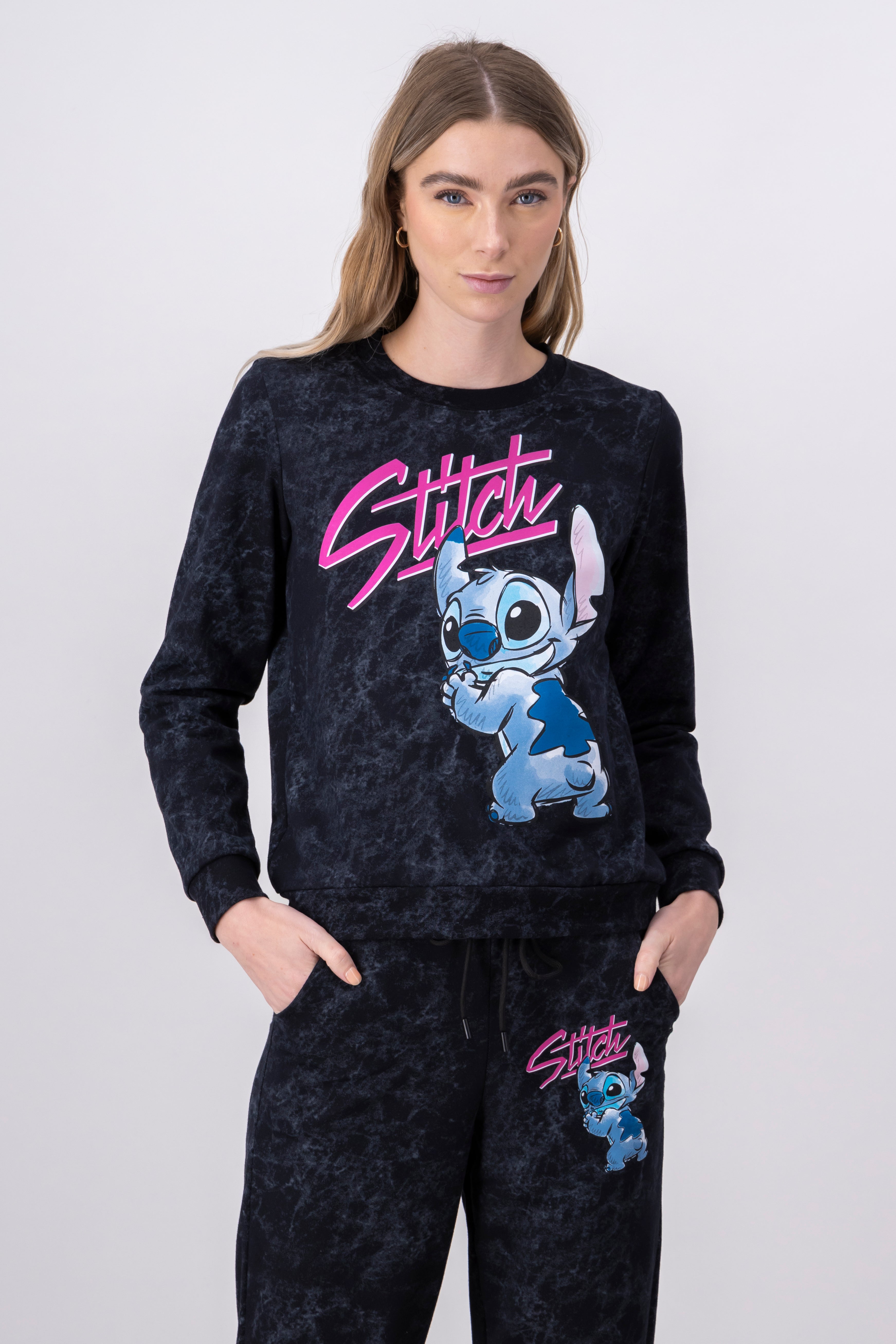 Sudadera stitch desgaste manga larga GRIS OBSCURO