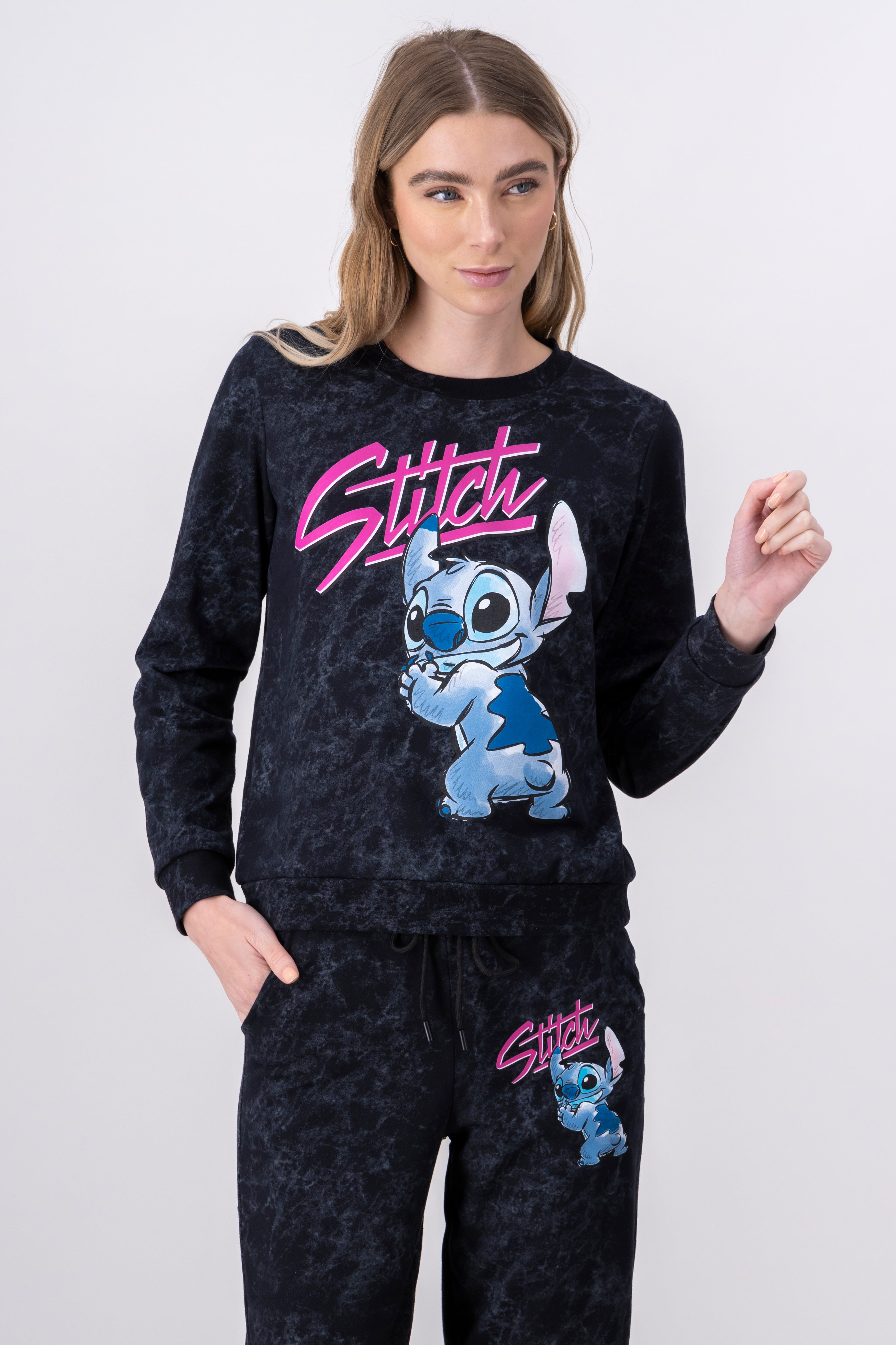 Sudadera stitch desgaste manga larga GRIS OBSCURO