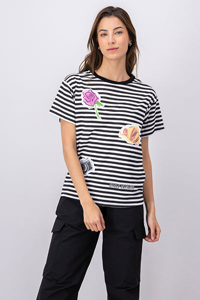 Playera Rayas Emily In Paris Manga Corta BLANCO COMBO