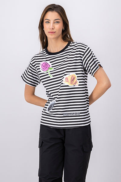 Playera Rayas Emily In Paris Manga Corta BLANCO COMBO