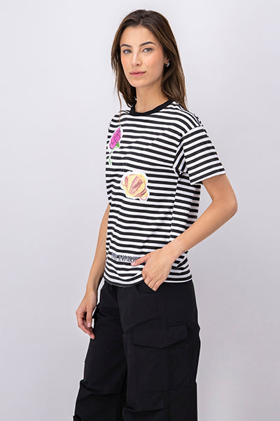 Playera Rayas Emily In Paris Manga Corta BLANCO COMBO