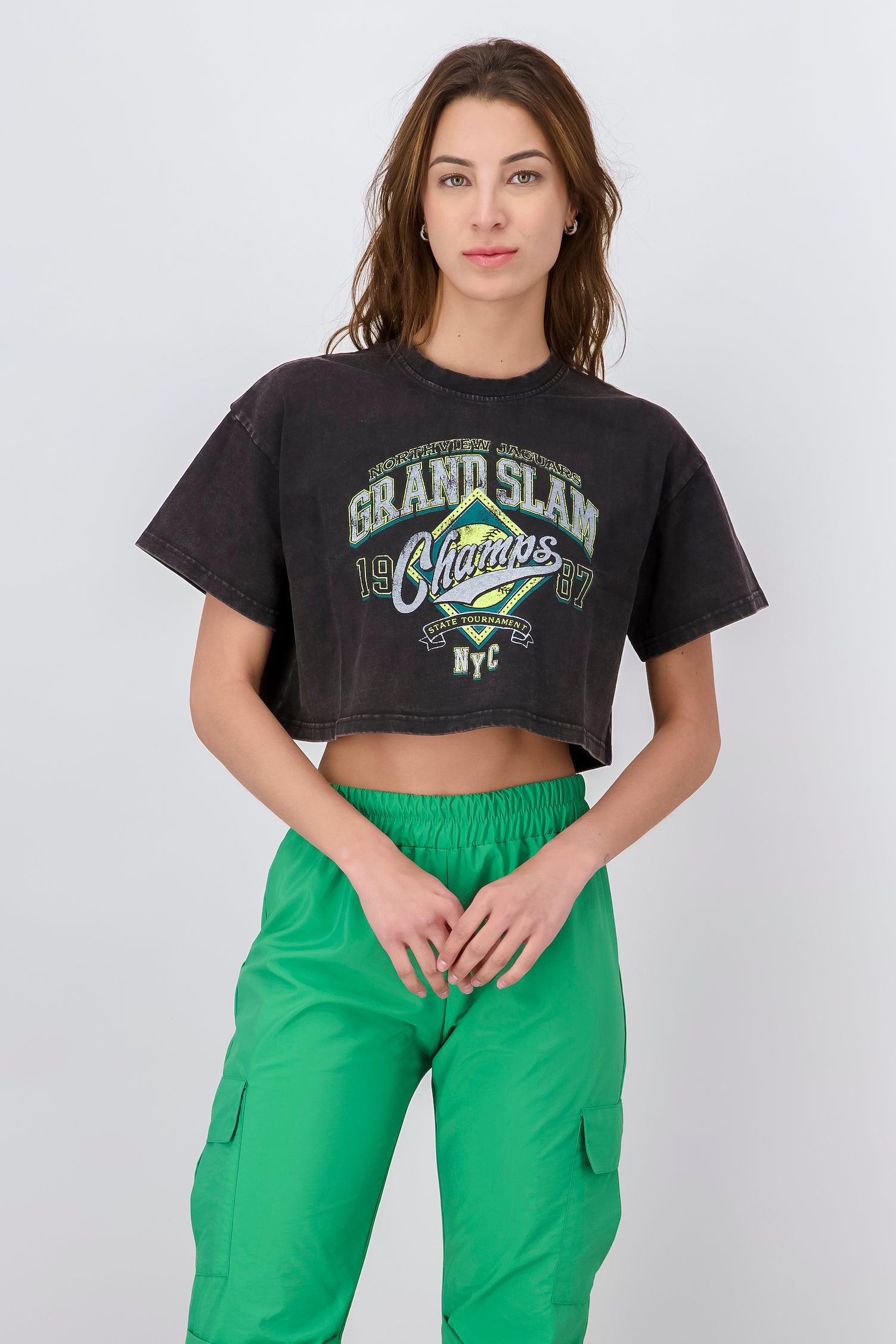 Playera Crop Champs GRIS COMBO