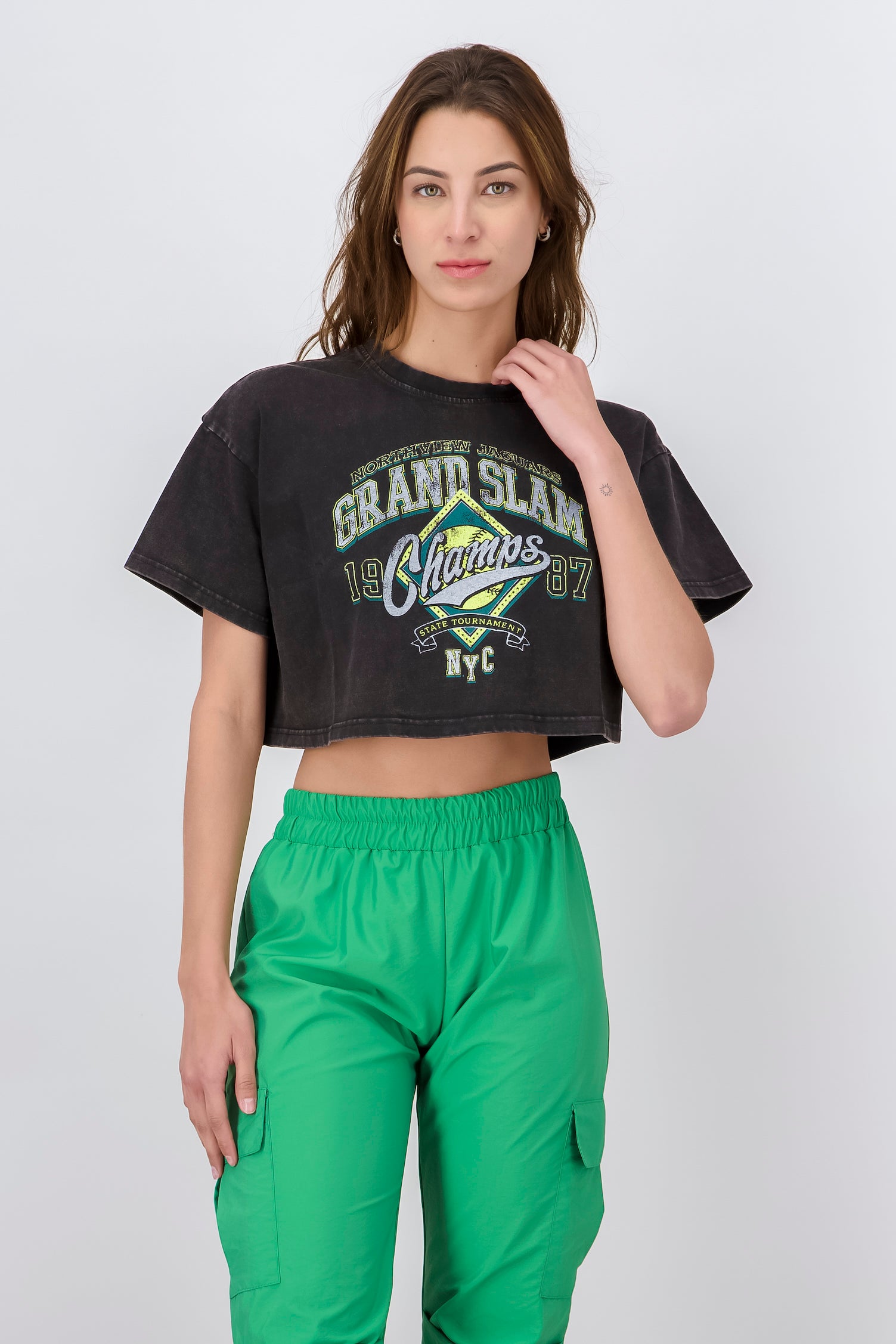 Playera Crop Champs GRIS COMBO