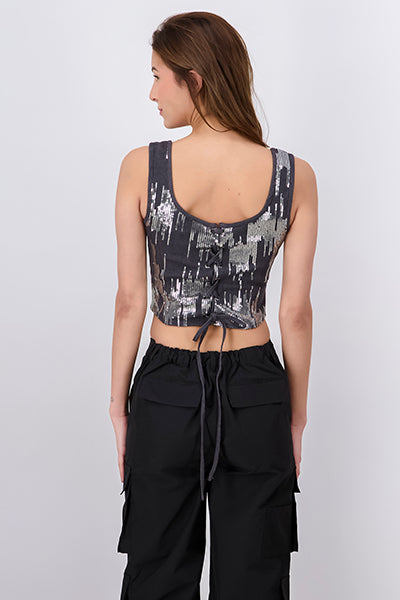 Top corset detalle lentejuelas GRIS COMBO