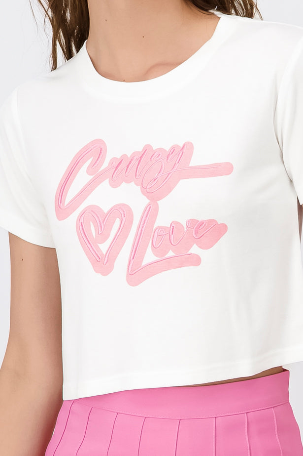 Playera Crop Crazy In Love BLANCO COMBO