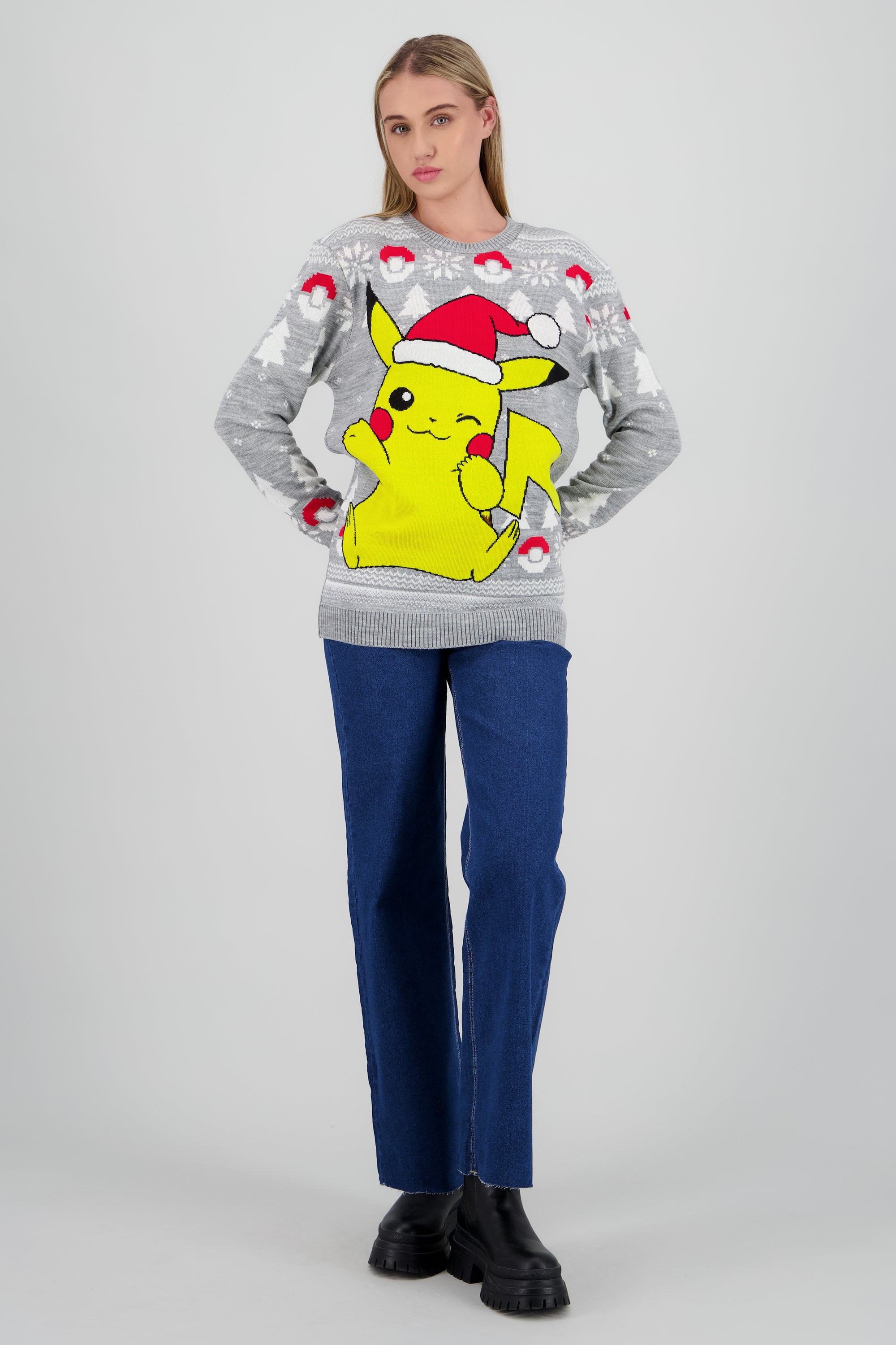 Suéter unisex Pikachu navidad GRIS COMBO