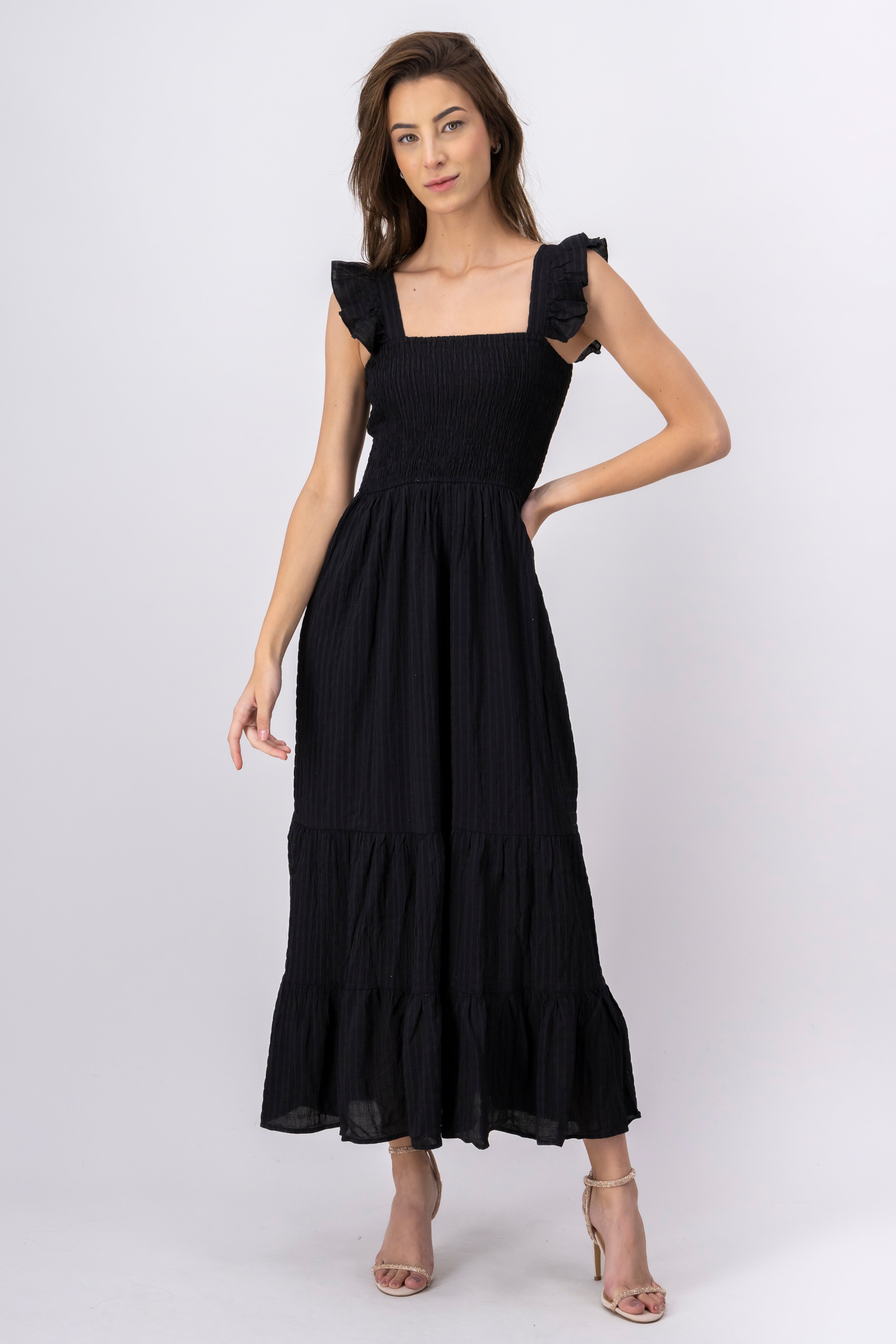 Vestido maxi textura NEGRO