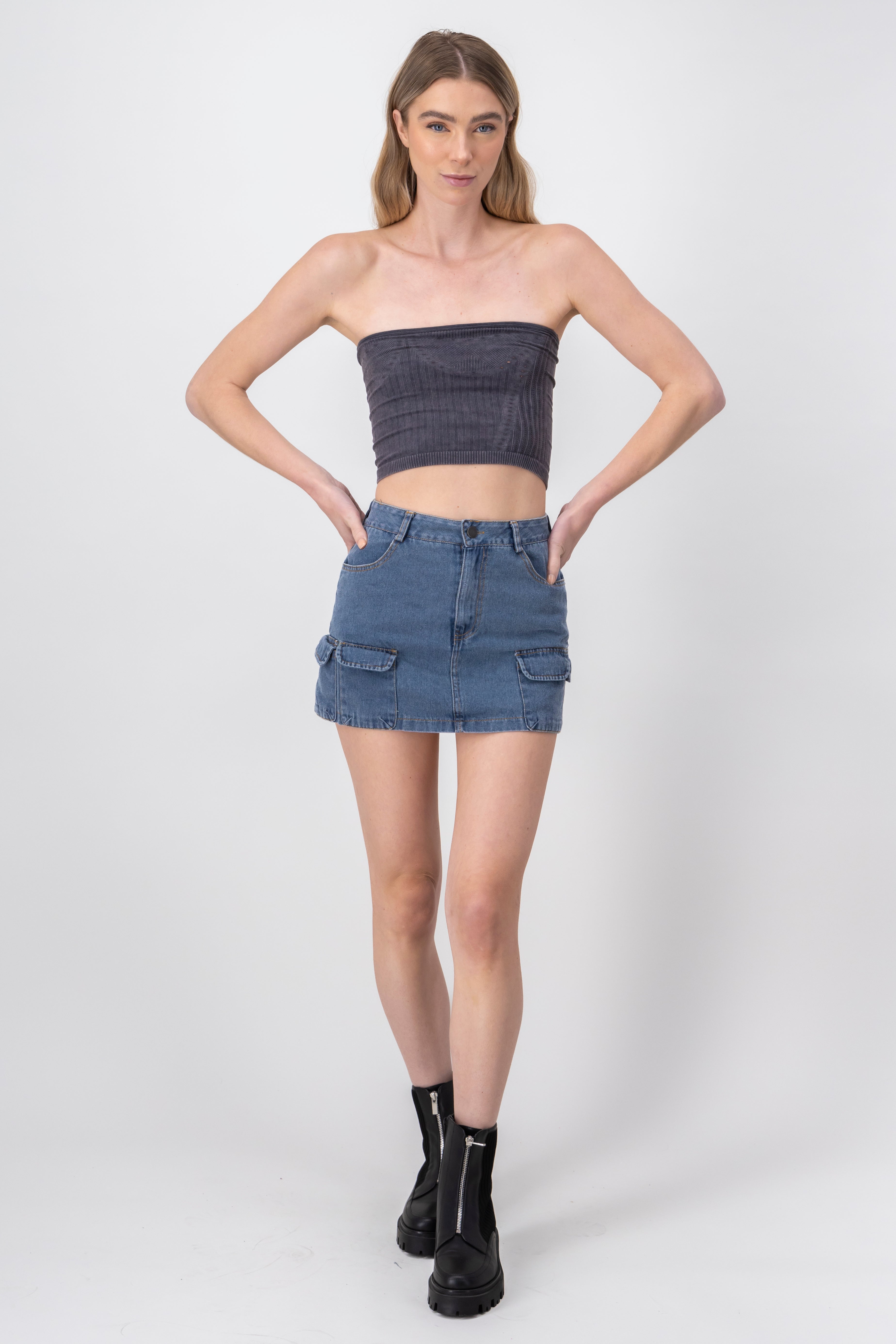 Falda mini denim bolsillos LIGHT WASH