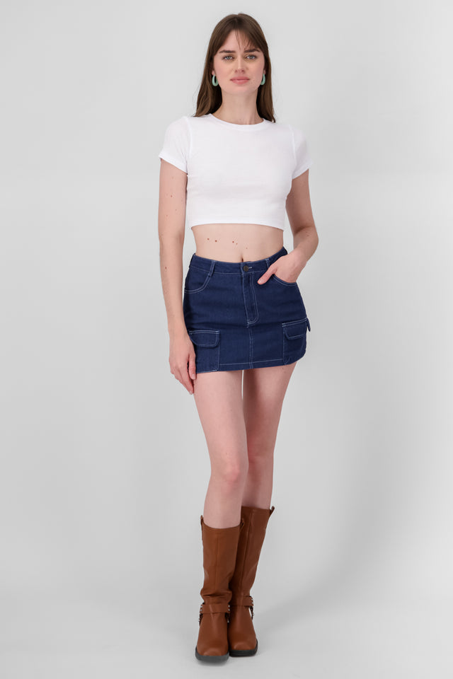 Falda mini denim bolsillos