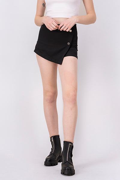 Falda Short Liso Botones NEGRO