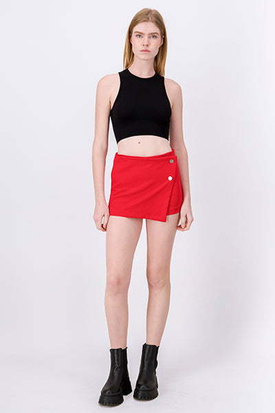 Falda Short Liso Botones ROJO CEREZA