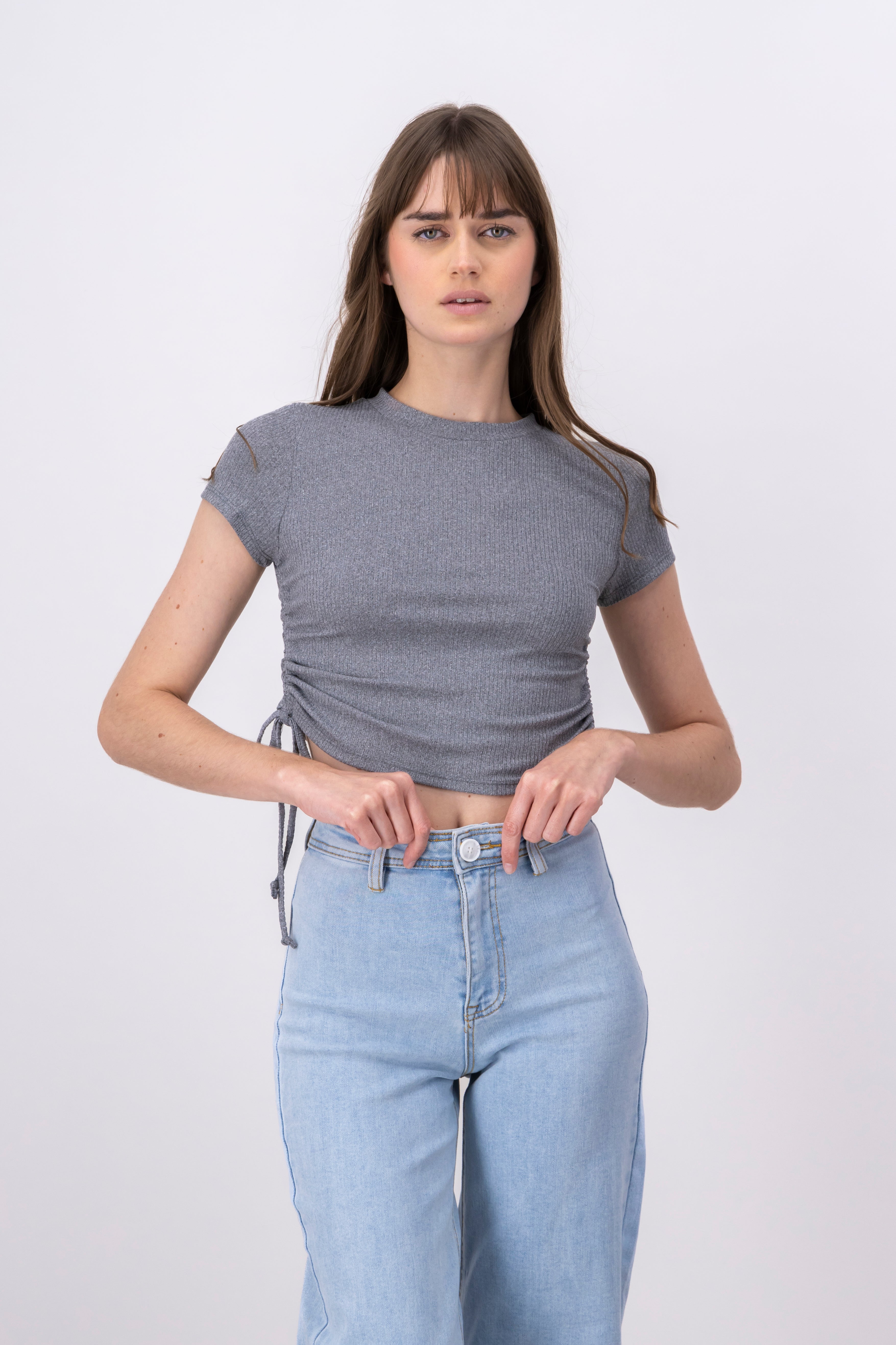 Top crop cintas laterales GRIS JASPE