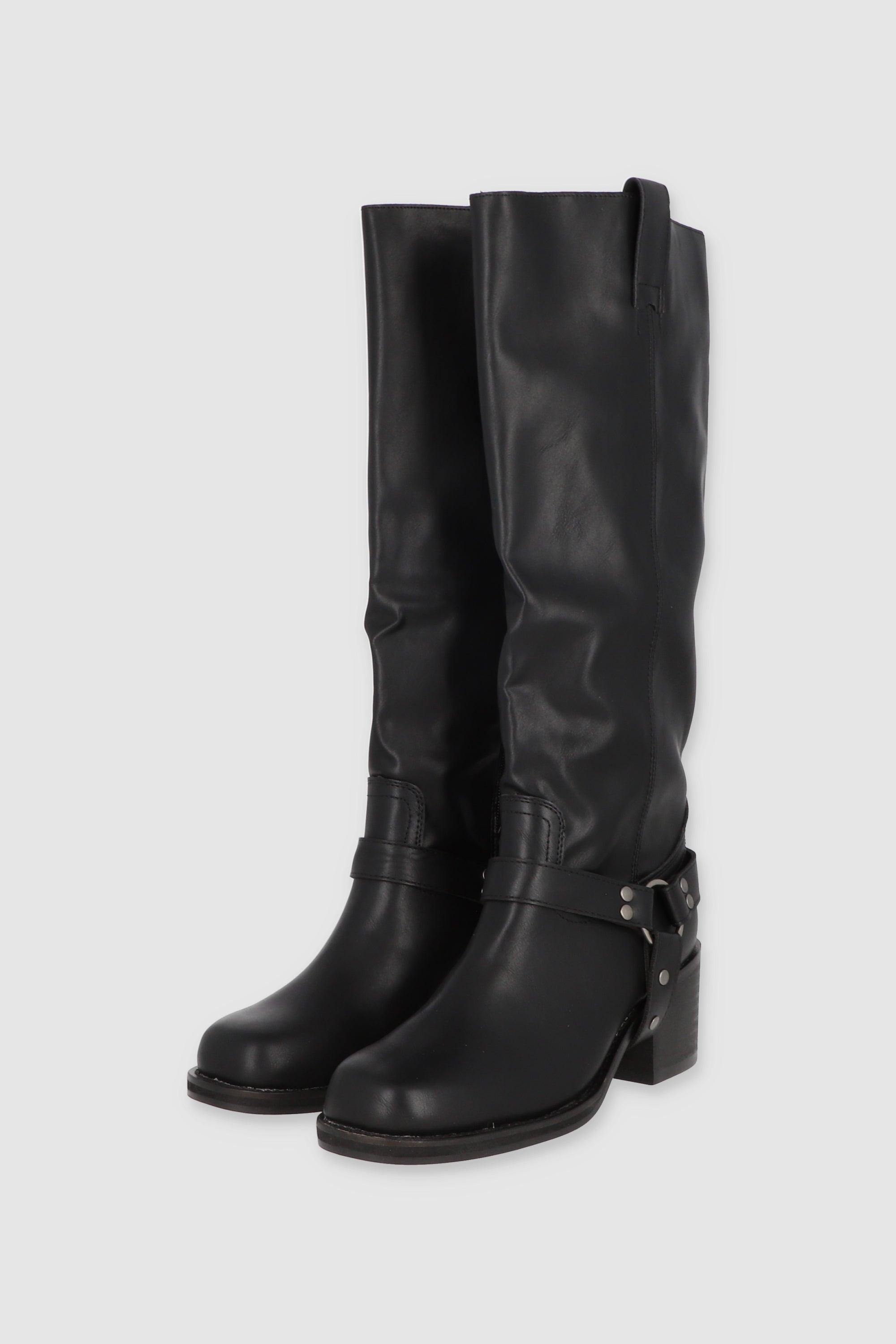 Bota Biker Punta Cuadrada Hebillas NEGRO