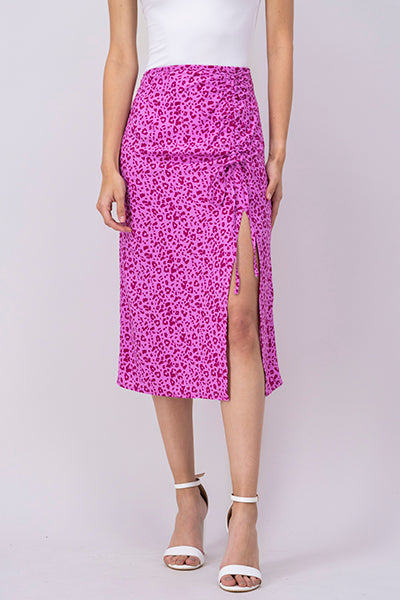 Falda midi animal print abertura ROSA COMBO