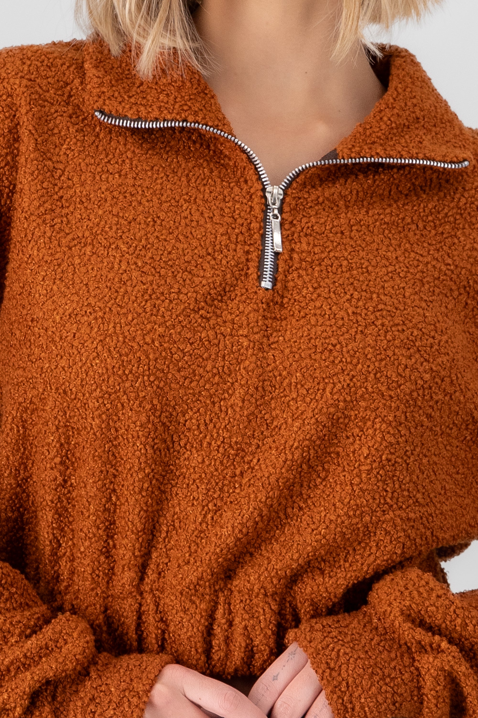 Sudadera cierre detalle textura NARANJA