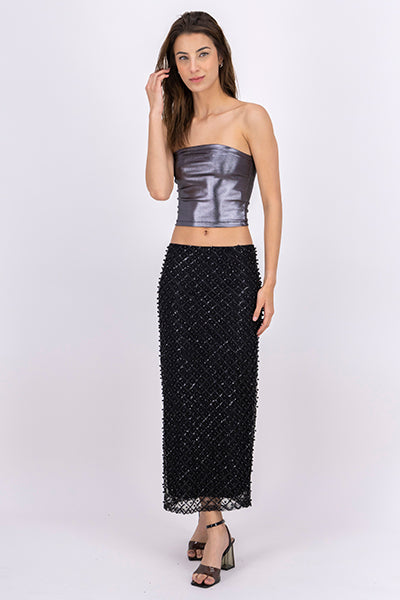 Falda maxi perlas brillos NEGRO