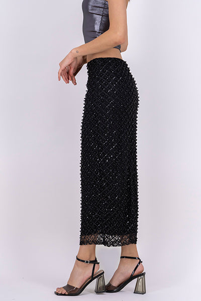 Falda maxi perlas brillos NEGRO