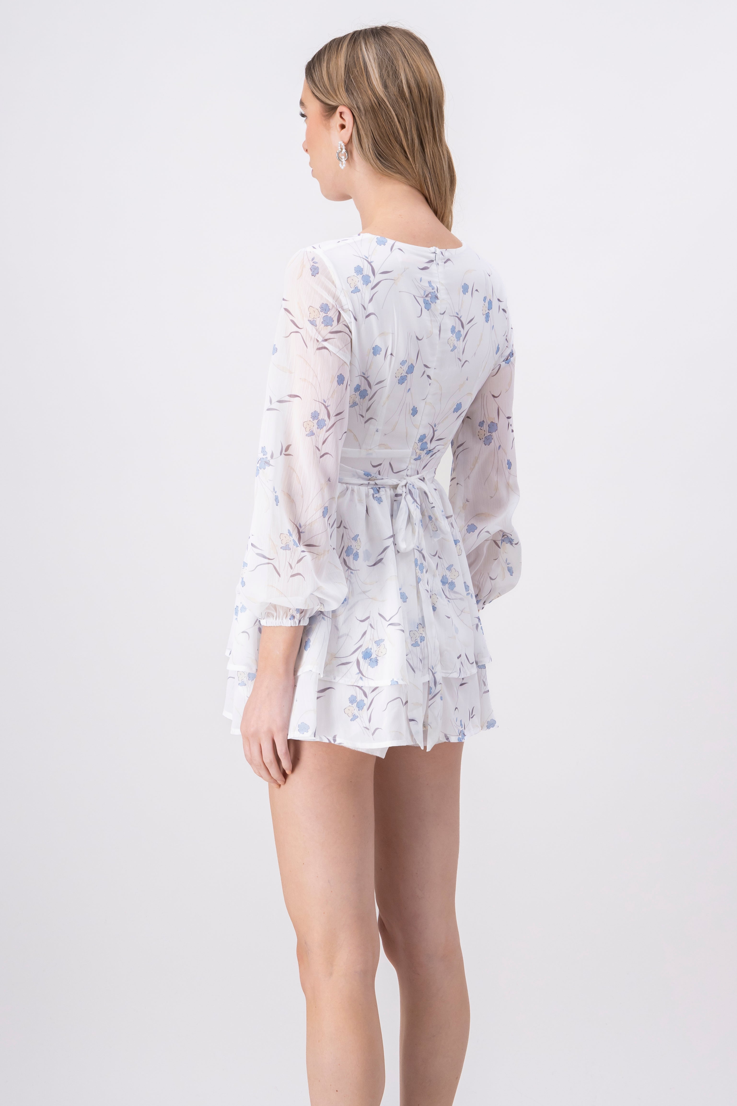 Vestido wrap mini flores BLANCO COMBO