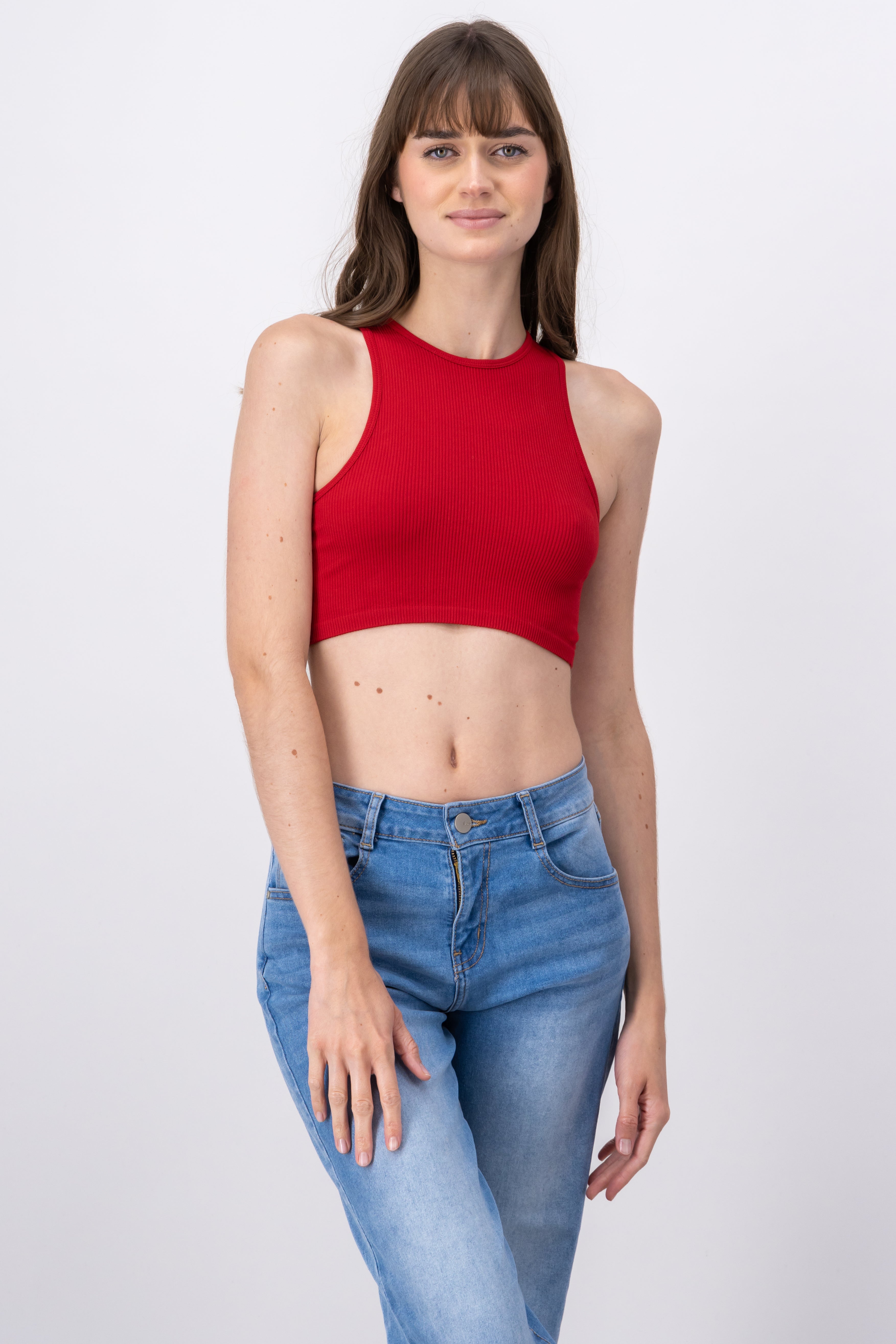 Top crop liso sin manga ROJO
