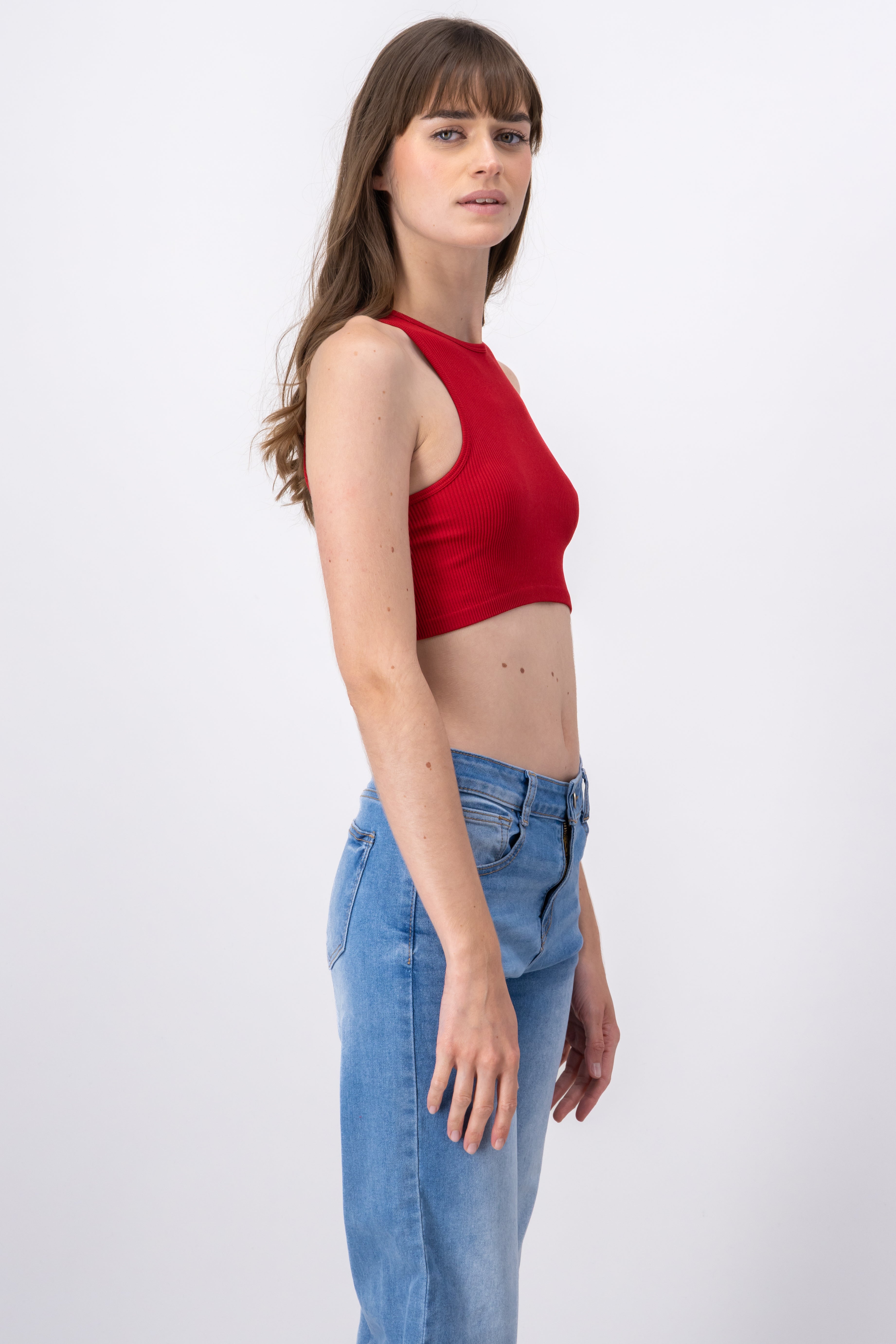 Top crop liso sin manga ROJO