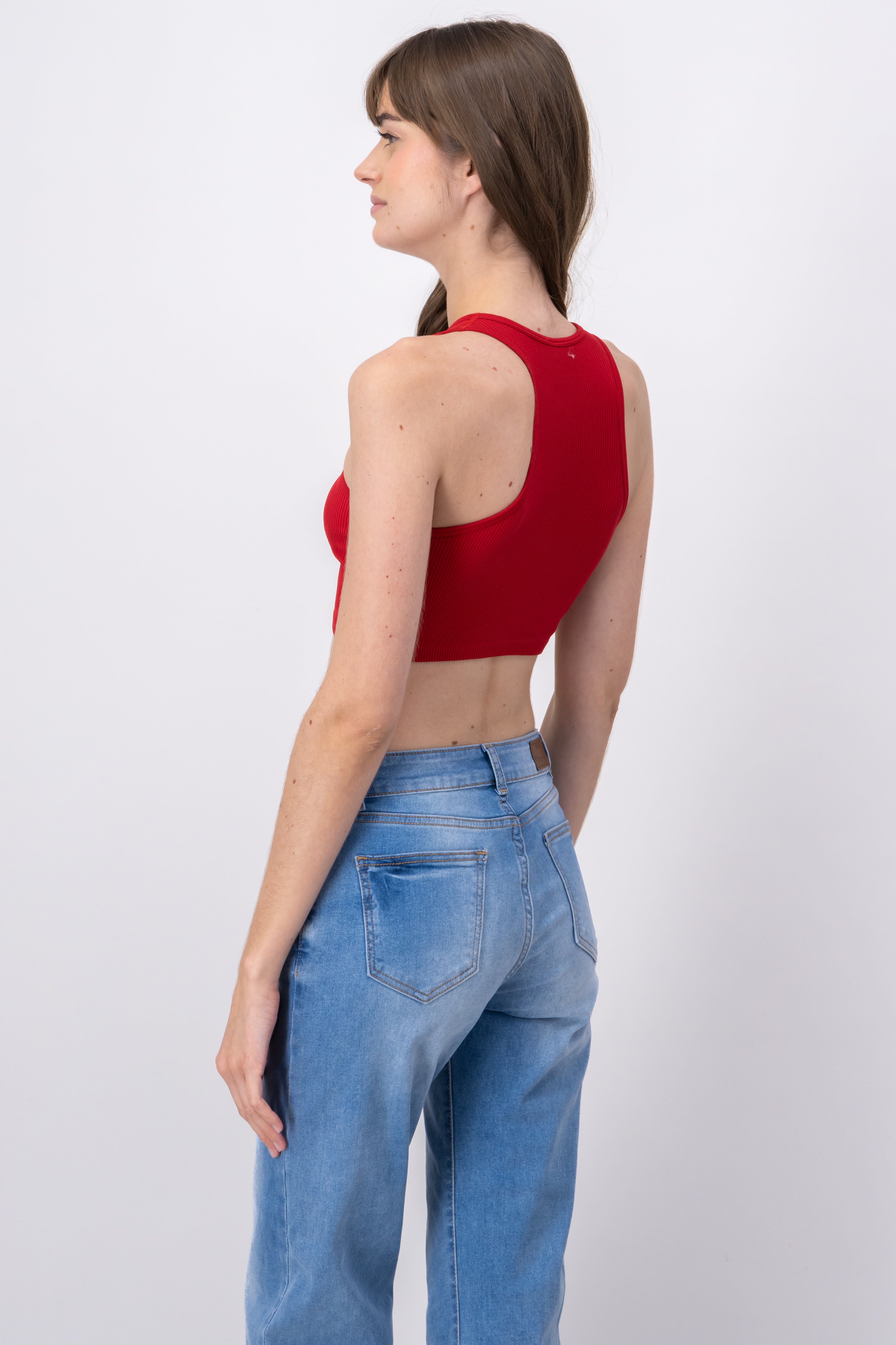Top crop liso sin manga ROJO