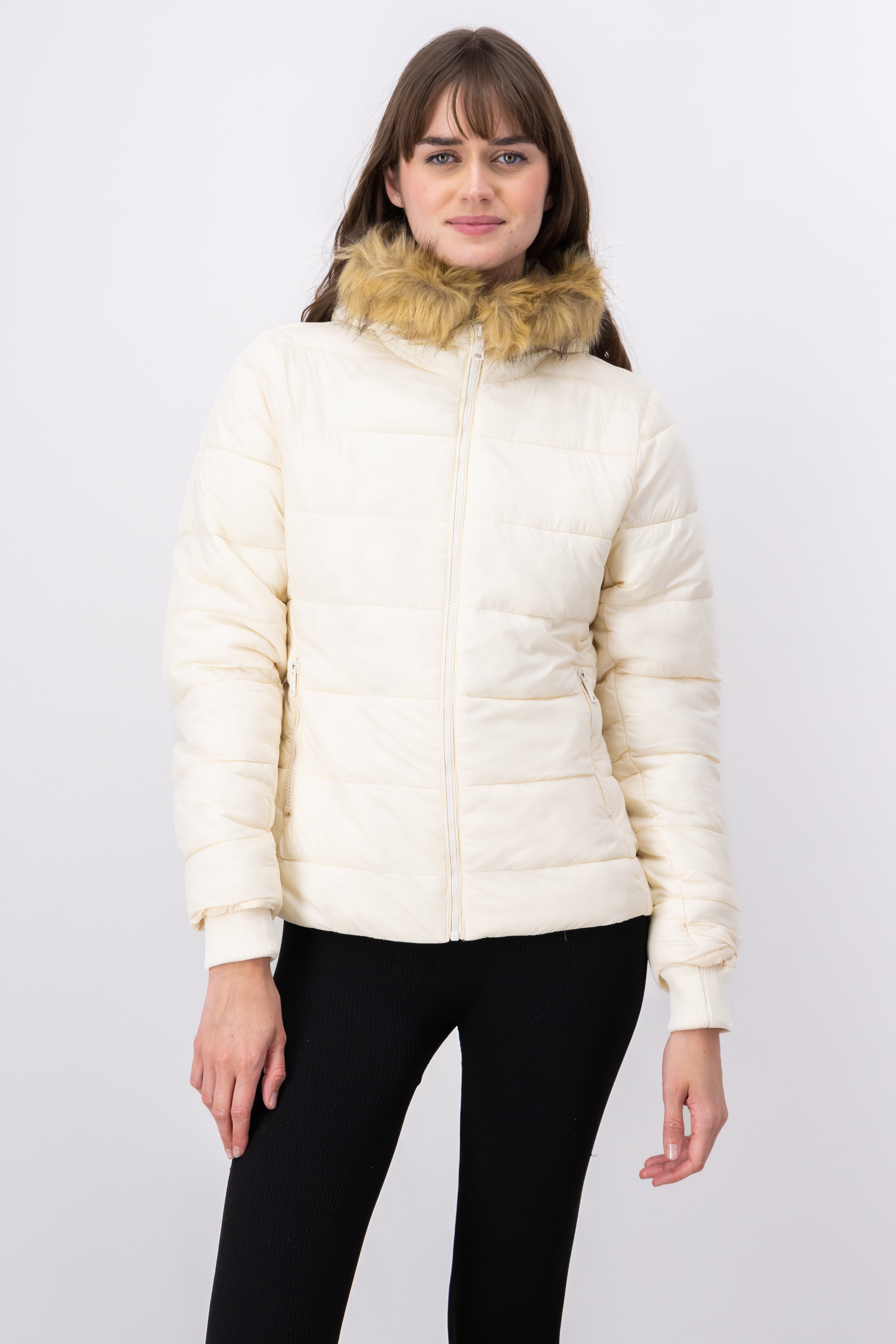 Chamarra capitonada gorro peluche BLANCO