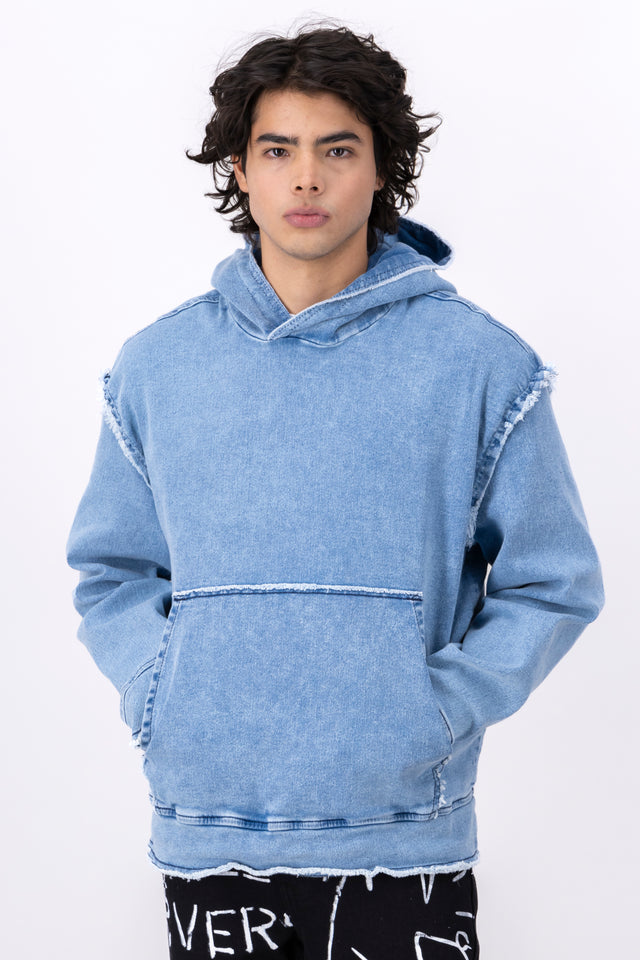 Sudadera denim cortes destrucción