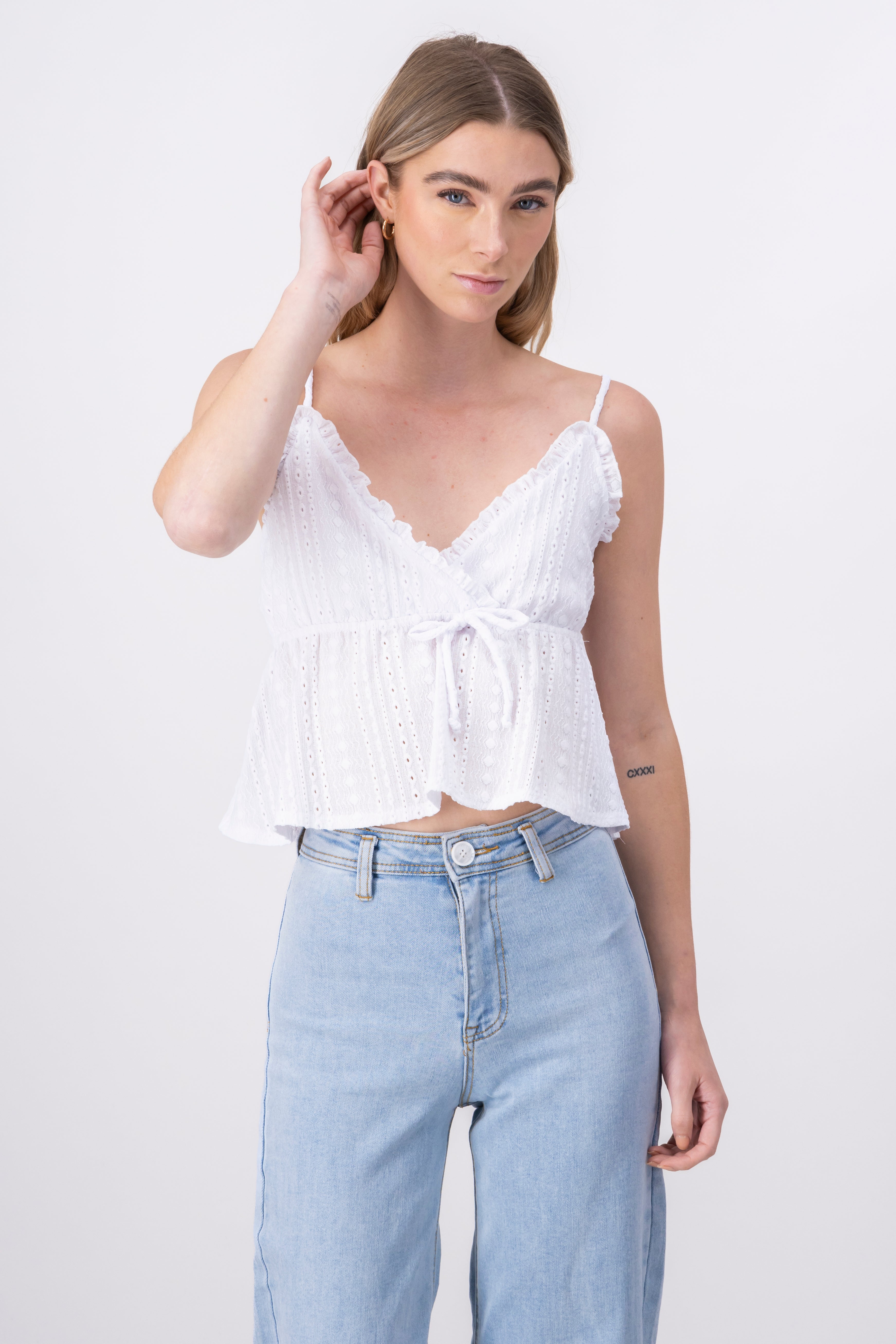 Blusa tirantes textura cinta BLANCO