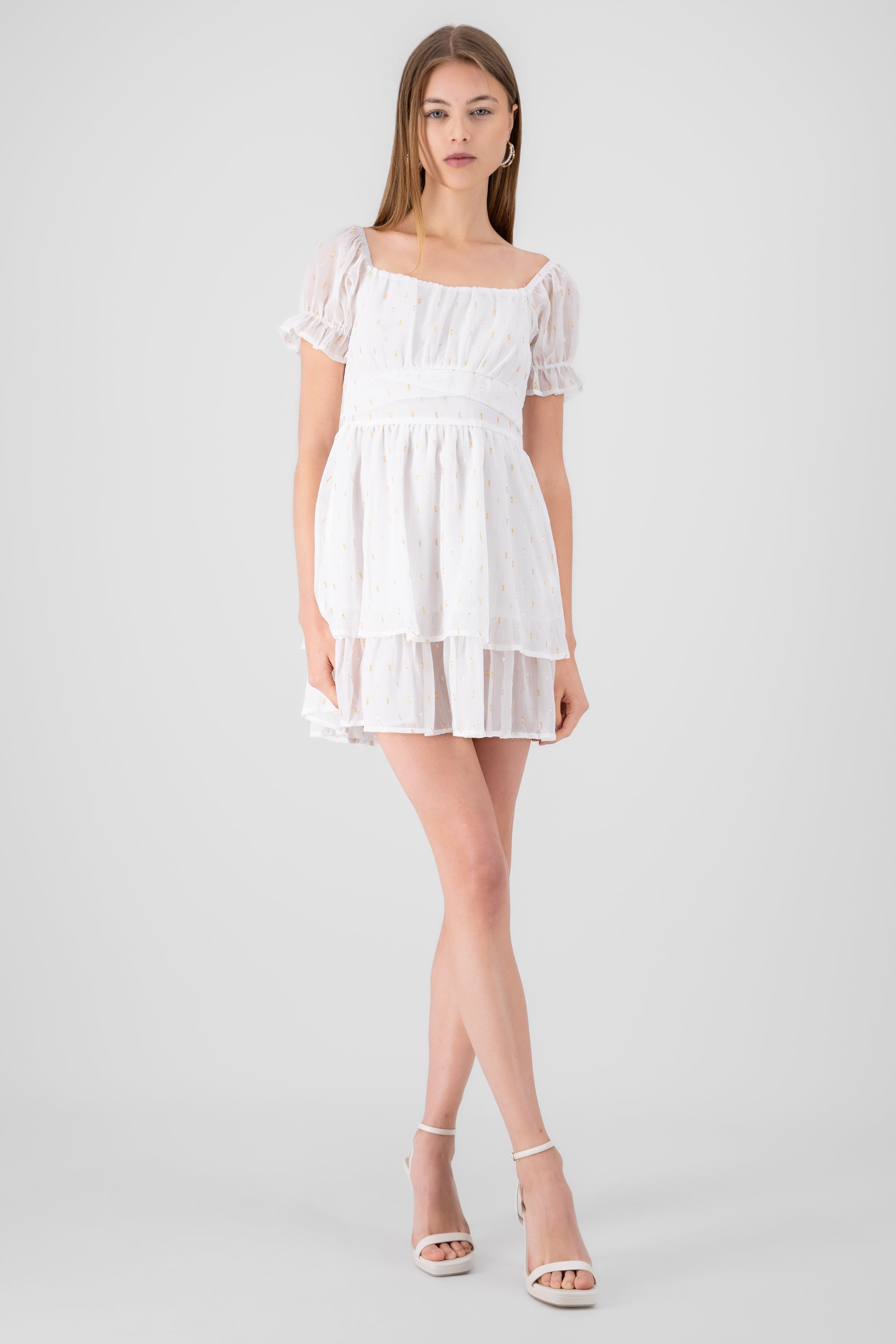 Vestido mini olanes textura BLANCO