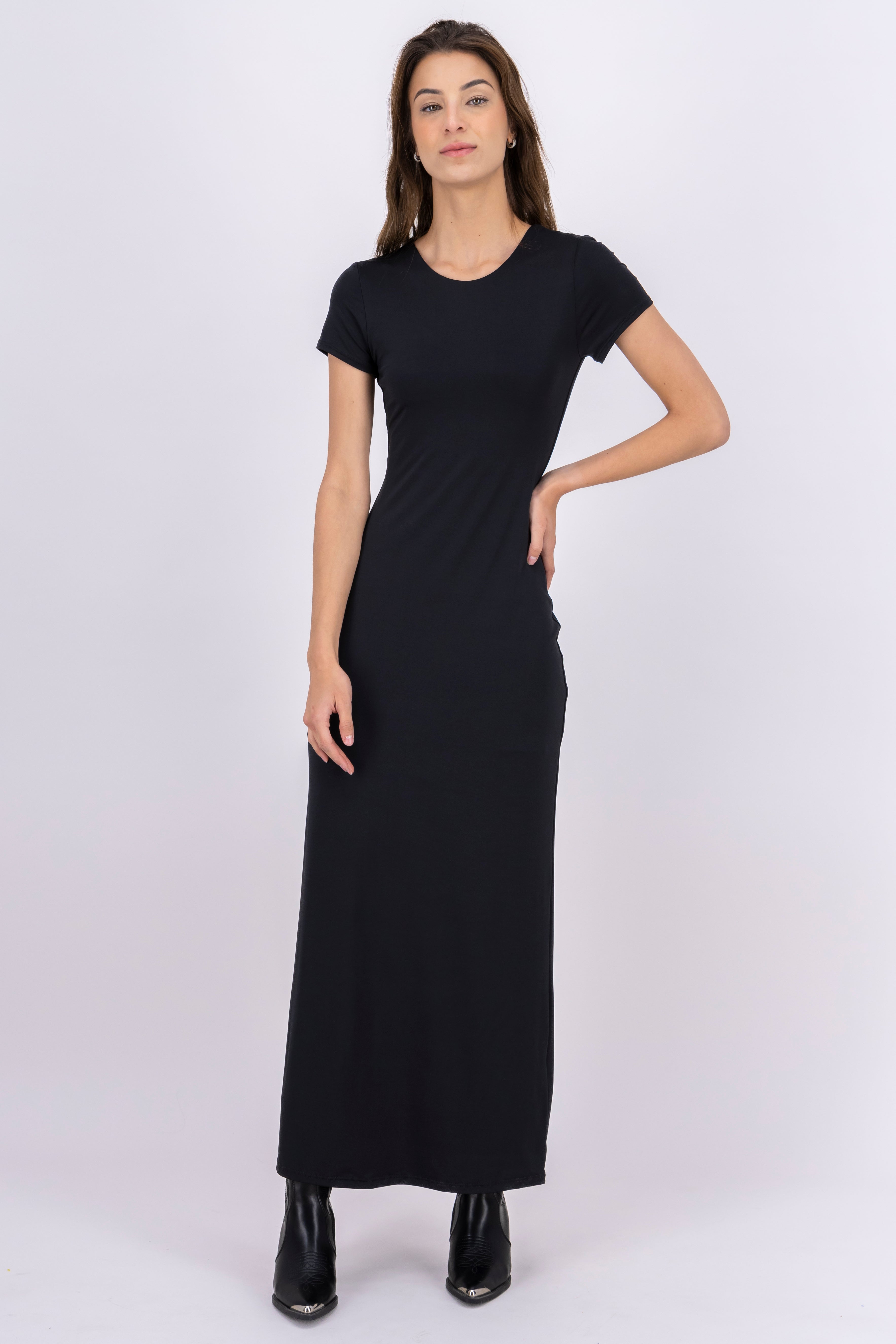 Vestido Tacto Peach Manga Corta Hypsters NEGRO