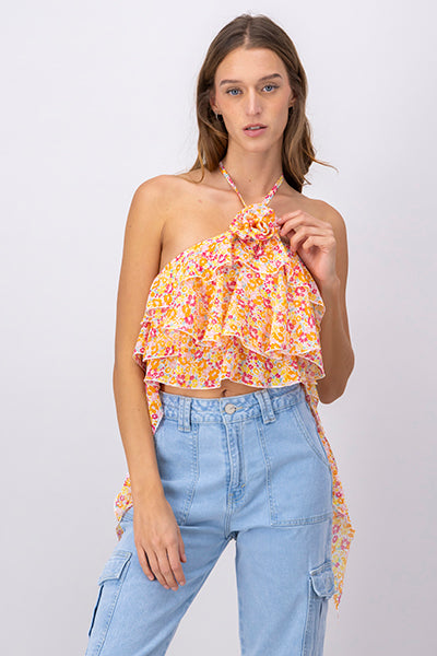 Blusa Halter Olanes Flor NARANJA COMBO