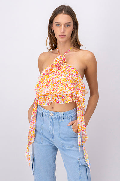 Blusa Halter Olanes Flor NARANJA COMBO