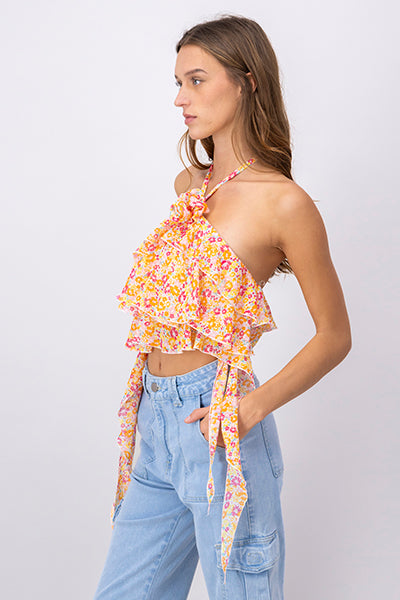 Blusa Halter Olanes Flor NARANJA COMBO